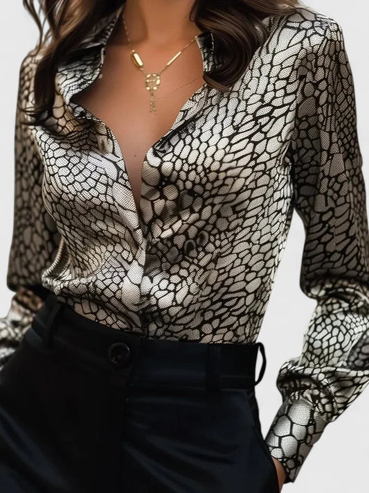 Evelyn | Women's Leopard Print Long Sleeve Collared Blouse