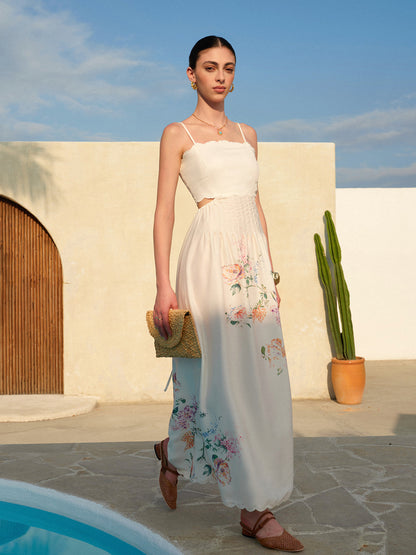 Athena | Women's Floral Maxi Dress Cutout Waist Scallop Hem Sundress