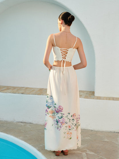 Athena | Women's Floral Maxi Dress Cutout Waist Scallop Hem Sundress