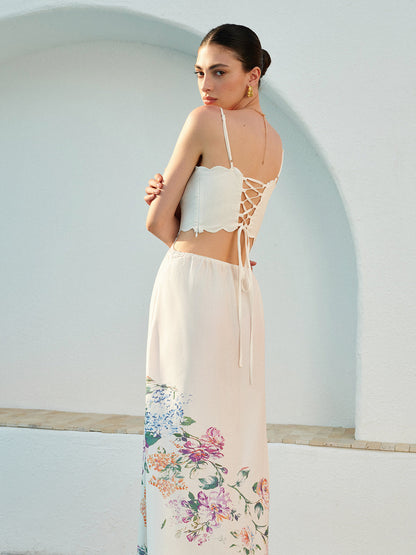 Athena | Women's Floral Maxi Dress Cutout Waist Scallop Hem Sundress