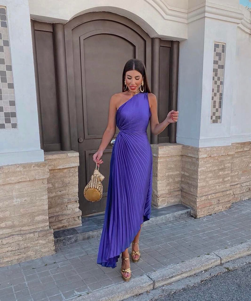 Isla | Women's Wedding Guest One Shoulder Asymmetric Mid-Length Dress Evening