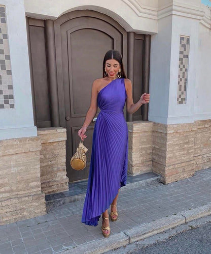 Isla | Women's Wedding Guest One Shoulder Asymmetric Mid-Length Dress Evening