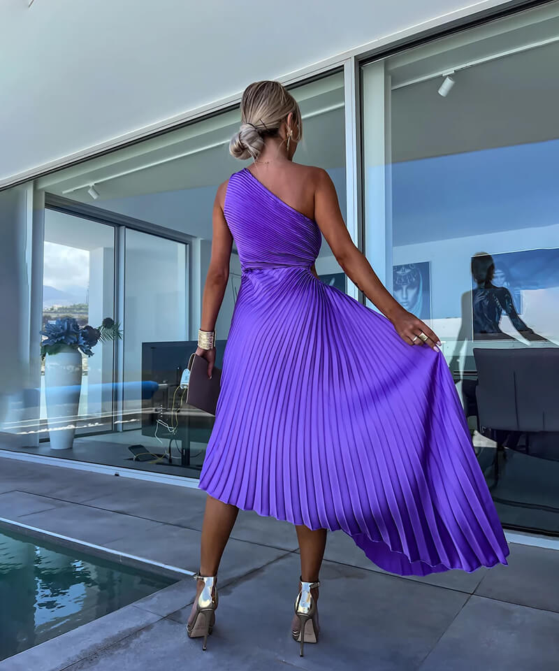 Isla | Women's Wedding Guest One Shoulder Asymmetric Mid-Length Dress Evening