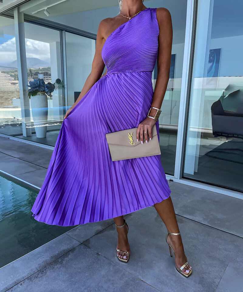 Isla | Women's Wedding Guest One Shoulder Asymmetric Mid-Length Dress Evening