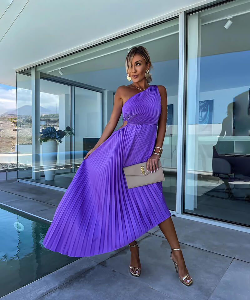 Isla | Women's Wedding Guest One Shoulder Asymmetric Mid-Length Dress Evening