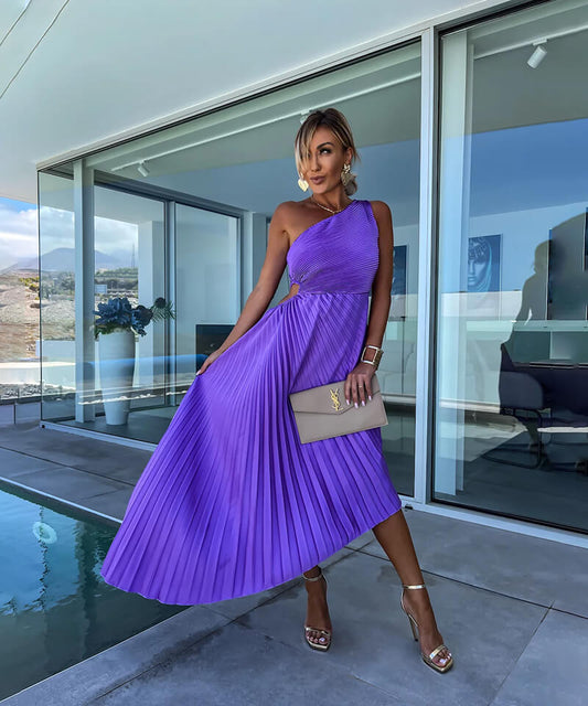Isla | Women's Wedding Guest One Shoulder Asymmetric Mid-Length Dress Evening
