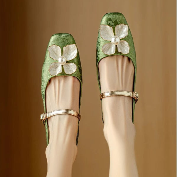 Chelsea | Women's Botanical Slingback Pumps Square Toe Block Heel Shoes