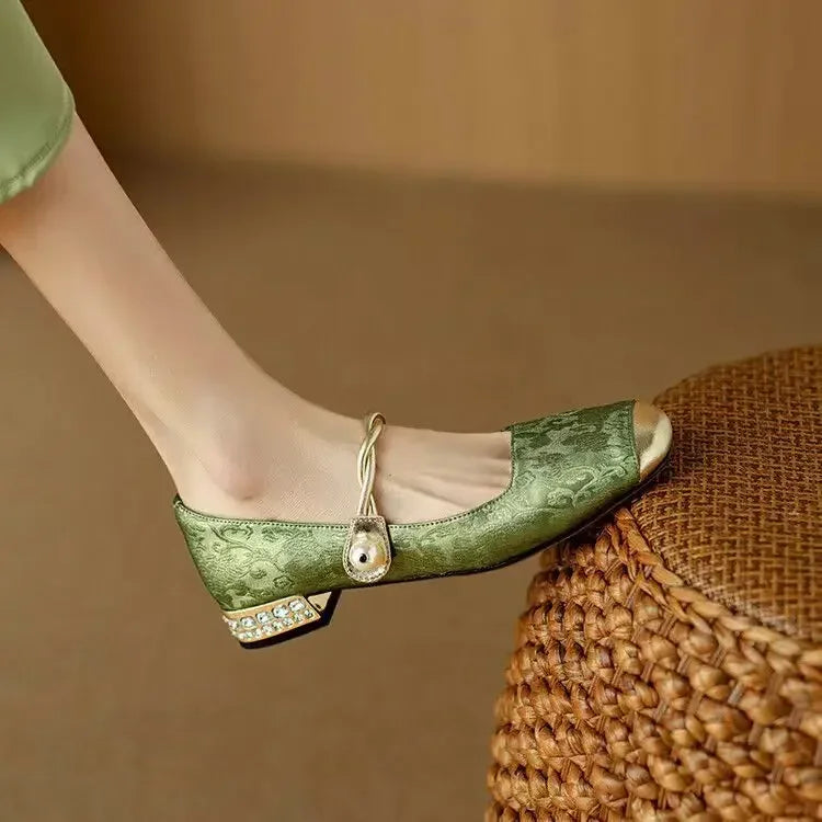 Alicia | Women's Pearl Strap Mary Jane Shoes Glitter Block Heel