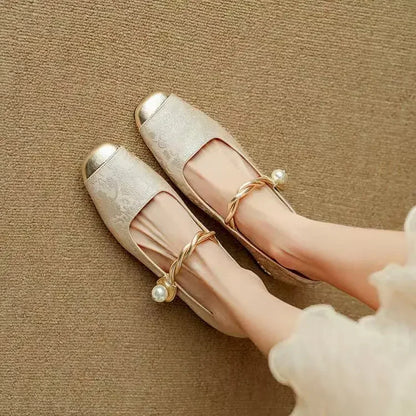 Alicia | Women's Pearl Strap Mary Jane Shoes Glitter Block Heel
