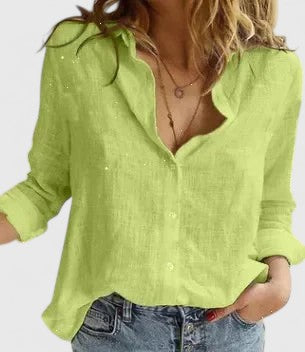 Beatrice | Women's Linen Button Down Shirt with Lapel Collar