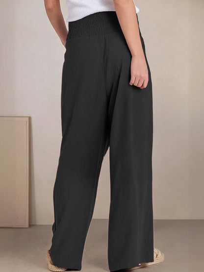 Mackenzie | Women's High Waist Wide Leg Pants Smocked Waistband