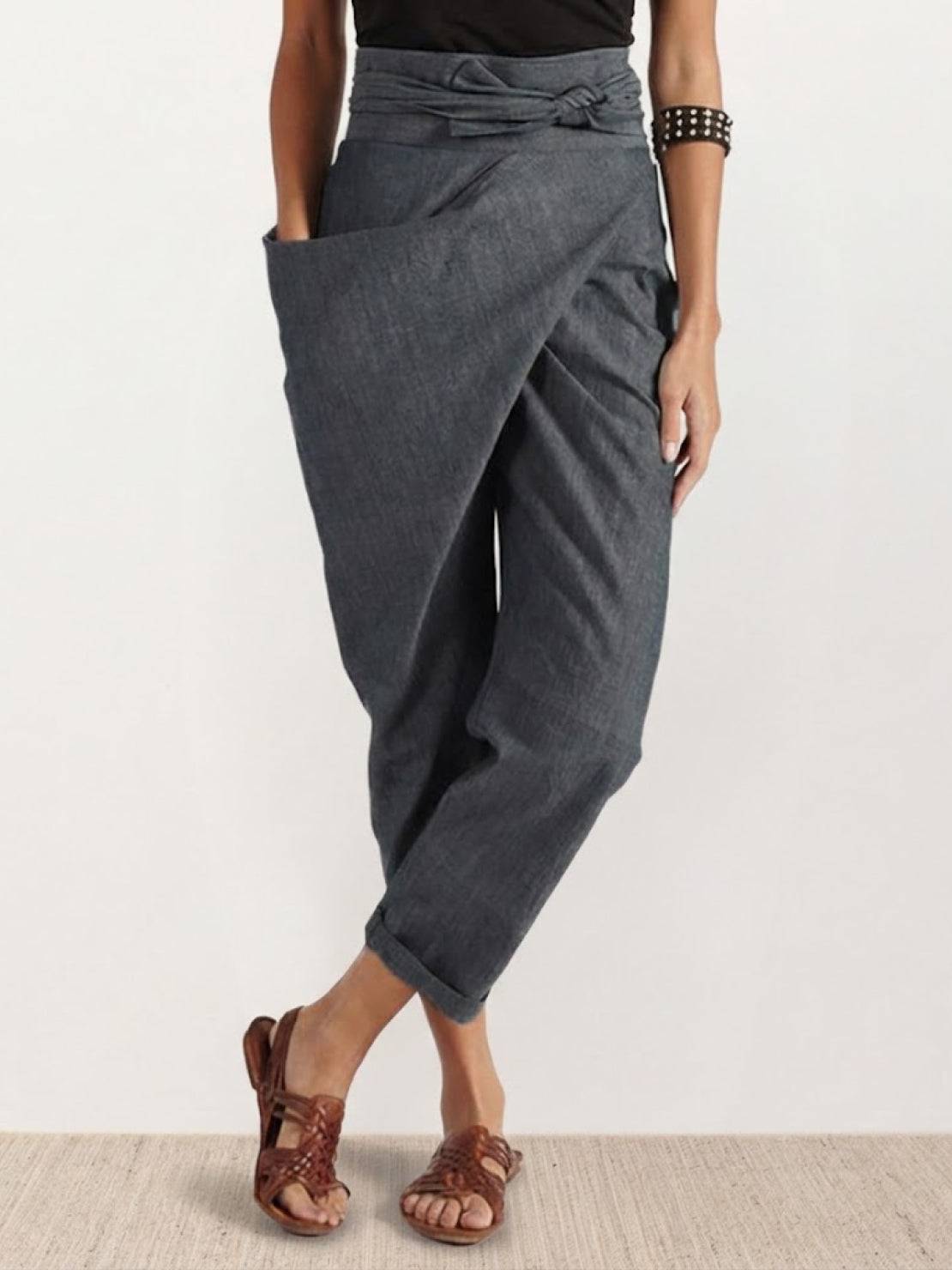 Tiffany | Women's High Waist Wrap Front Cropped Tapered Pants