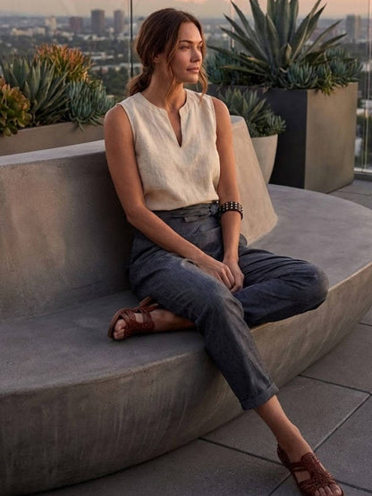 Tiffany | Women's High Waist Wrap Front Cropped Tapered Pants