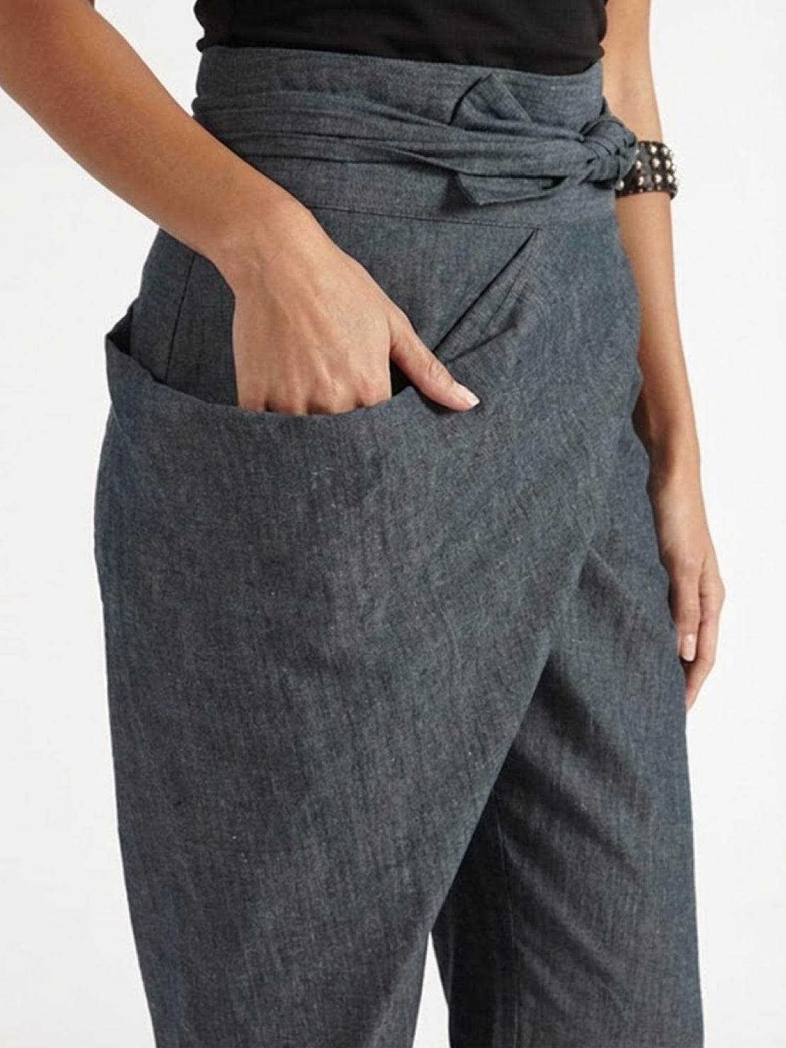 Tiffany | Women's High Waist Wrap Front Cropped Tapered Pants