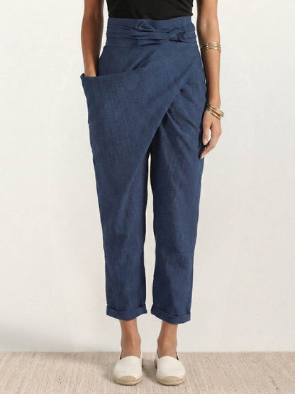 Tiffany | Women's High Waist Wrap Front Cropped Tapered Pants