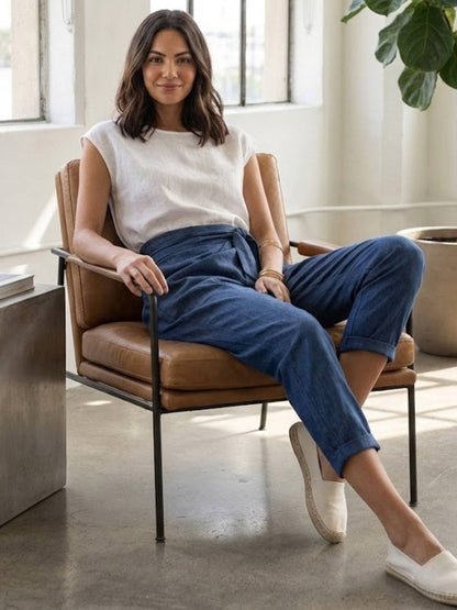 Tiffany | Women's High Waist Wrap Front Cropped Tapered Pants
