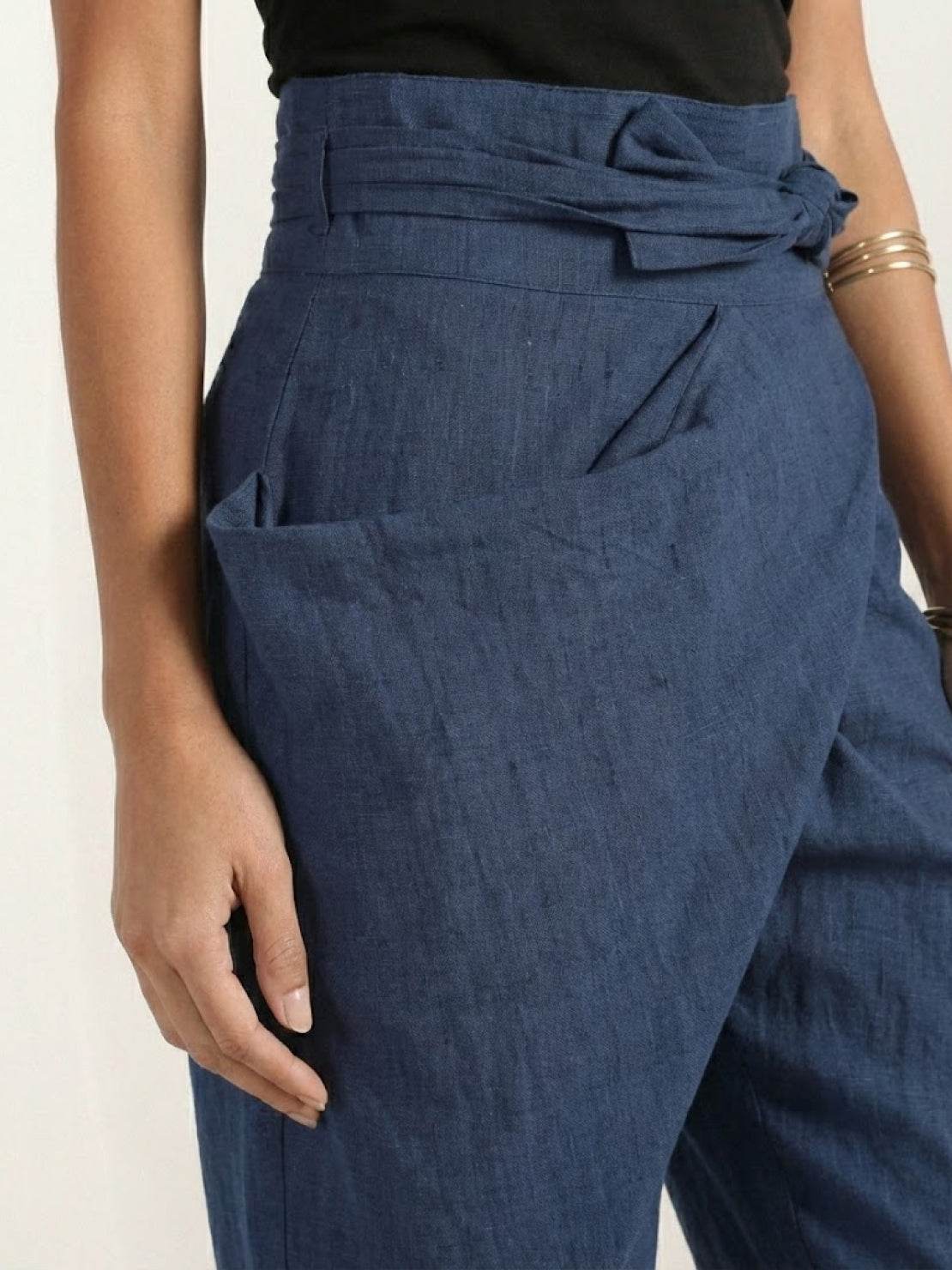 Tiffany | Women's High Waist Wrap Front Cropped Tapered Pants