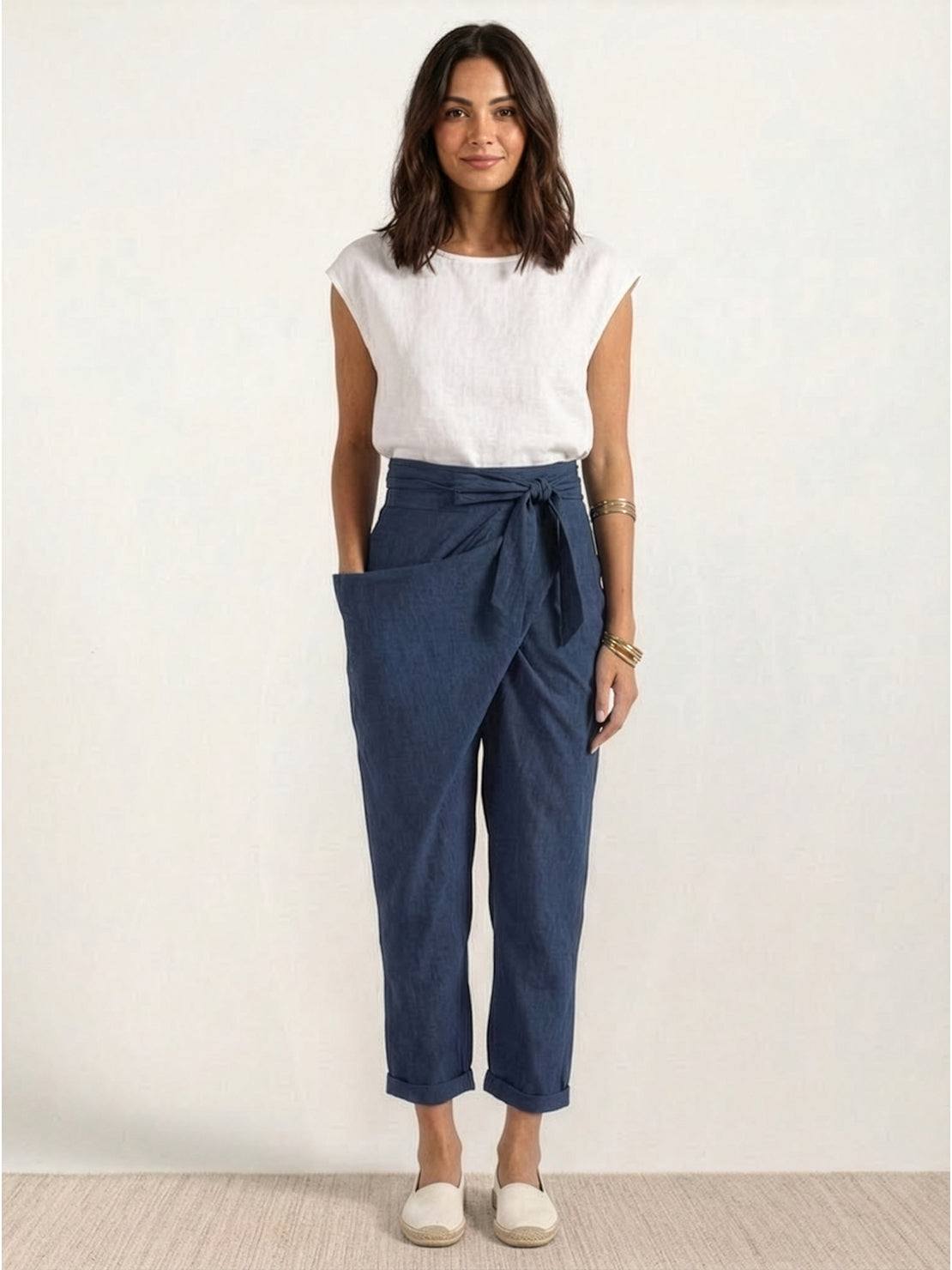 Tiffany | Women's High Waist Wrap Front Cropped Tapered Pants