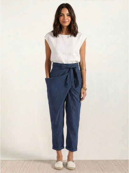 Tiffany | Women's High Waist Wrap Front Cropped Tapered Pants