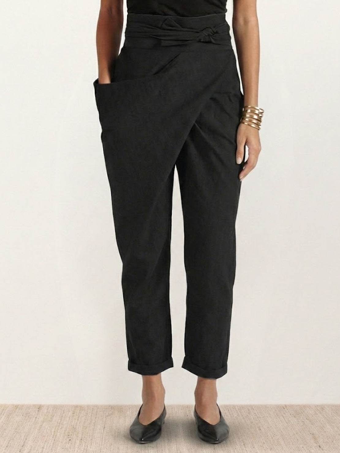 Tiffany | Women's High Waist Wrap Front Cropped Tapered Pants