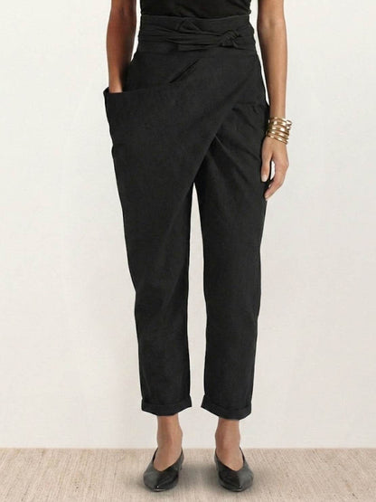 Tiffany | Women's High Waist Wrap Front Cropped Tapered Pants