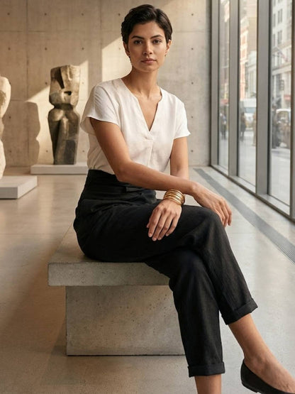 Tiffany | Women's High Waist Wrap Front Cropped Tapered Pants