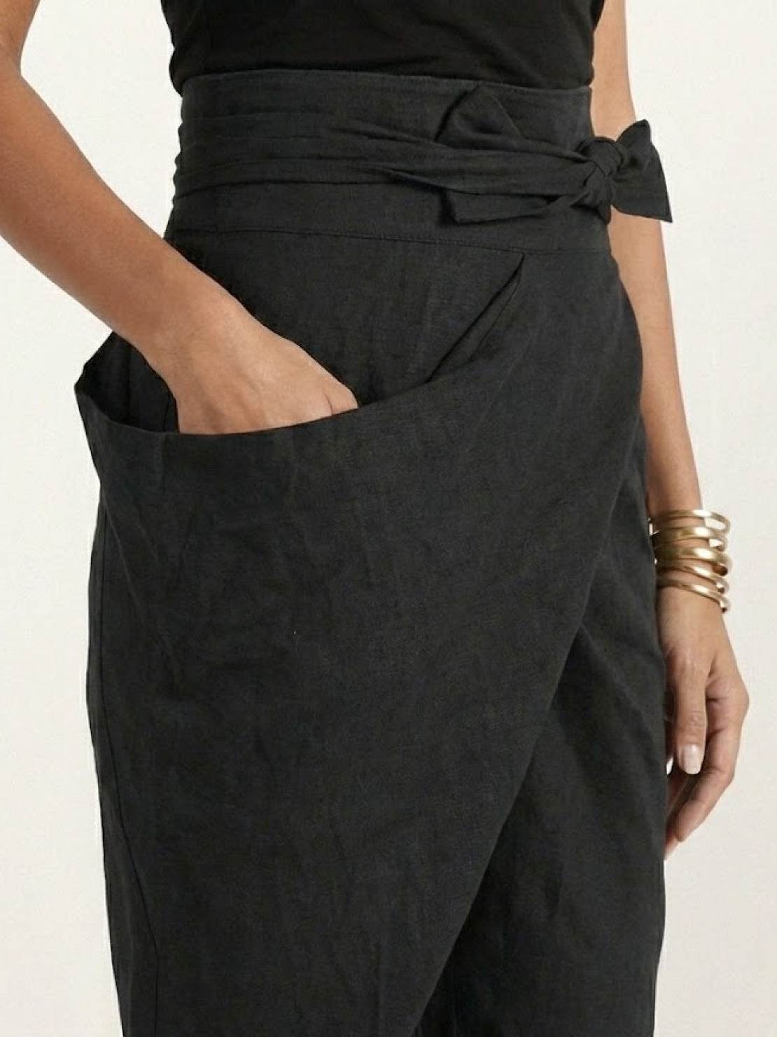 Tiffany | Women's High Waist Wrap Front Cropped Tapered Pants