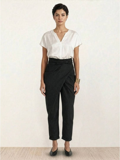 Tiffany | Women's High Waist Wrap Front Cropped Tapered Pants