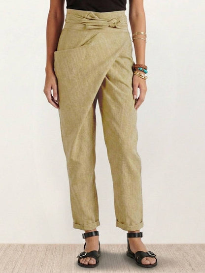Tiffany | Women's High Waist Wrap Front Cropped Tapered Pants