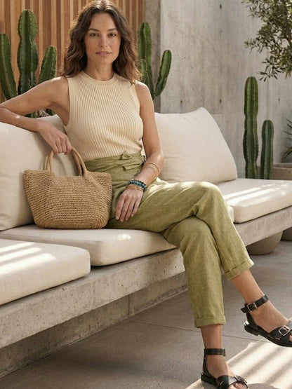 Tiffany | Women's High Waist Wrap Front Cropped Tapered Pants