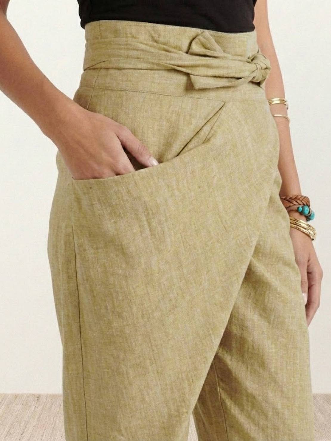 Tiffany | Women's High Waist Wrap Front Cropped Tapered Pants