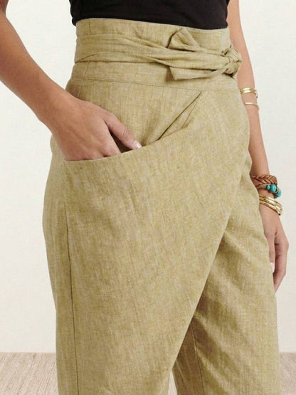 Tiffany | Women's High Waist Wrap Front Cropped Tapered Pants