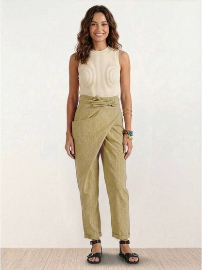 Tiffany | Women's High Waist Wrap Front Cropped Tapered Pants