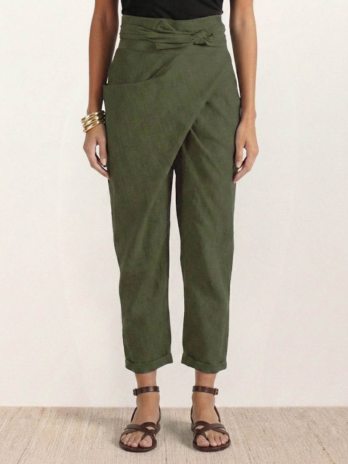 Tiffany | Women's High Waist Wrap Front Cropped Tapered Pants