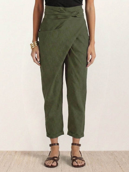 Tiffany | Women's High Waist Wrap Front Cropped Tapered Pants