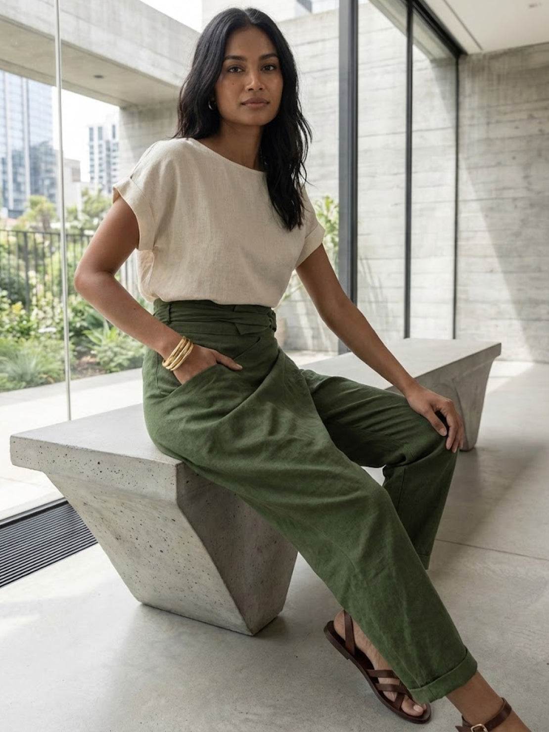 Tiffany | Women's High Waist Wrap Front Cropped Tapered Pants