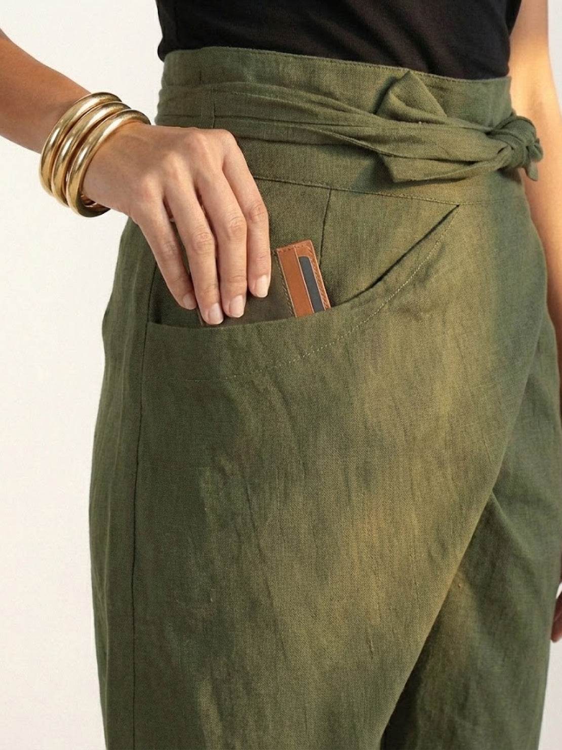 Tiffany | Women's High Waist Wrap Front Cropped Tapered Pants