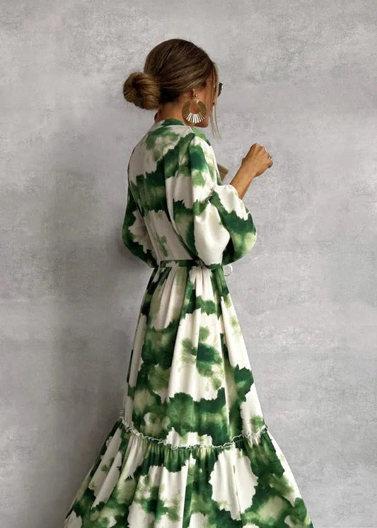 Gabriella | Women's Tie-Dye Belted Full Sleeve Tiered Maxi Dress