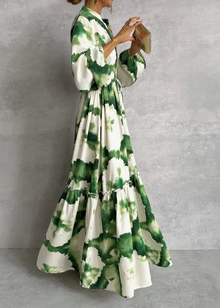 Gabriella | Women's Tie-Dye Belted Full Sleeve Tiered Maxi Dress