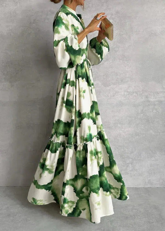 Gabriella | Women's Tie-Dye Belted Full Sleeve Tiered Maxi Dress