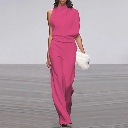 Sharon | Women's Wide Leg Jumpsuit Sleeveless Mock Neck Formal Outfit