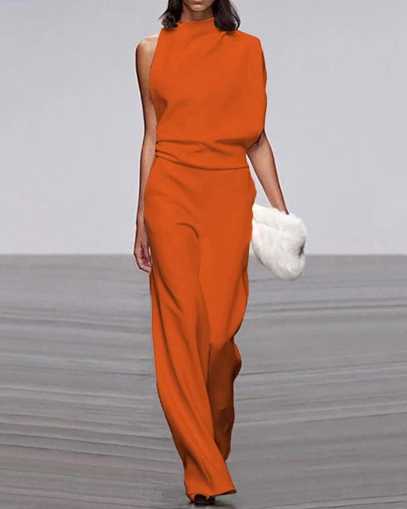 Sharon | Women's Wide Leg Jumpsuit Sleeveless Mock Neck Formal Outfit
