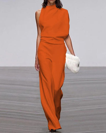 Sharon | Women's Wide Leg Jumpsuit Sleeveless Mock Neck Formal Outfit