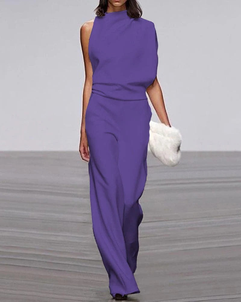Sharon | Women's Wide Leg Jumpsuit Sleeveless Mock Neck Formal Outfit