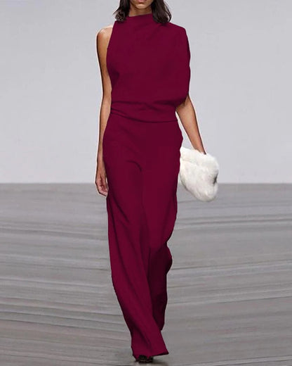 Sharon | Women's Wide Leg Jumpsuit Sleeveless Mock Neck Formal Outfit
