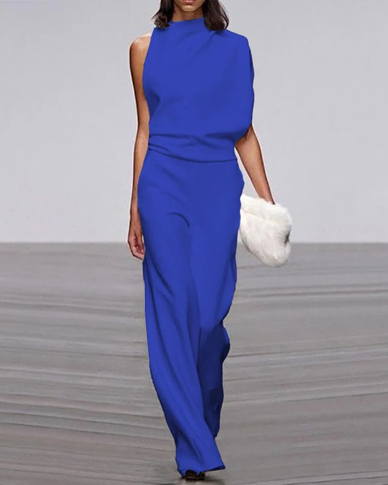 Sharon | Women's Wide Leg Jumpsuit Sleeveless Mock Neck Formal Outfit