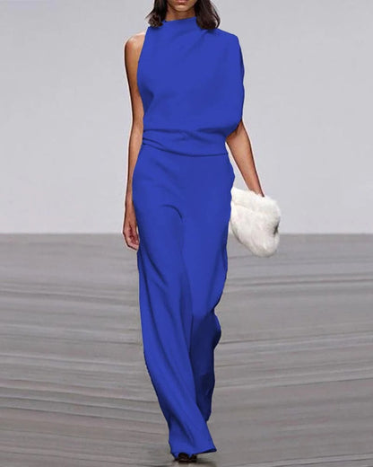 Sharon | Women's Wide Leg Jumpsuit Sleeveless Mock Neck Formal Outfit