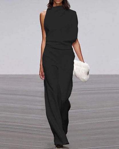 Sharon | Women's Wide Leg Jumpsuit Sleeveless Mock Neck Formal Outfit