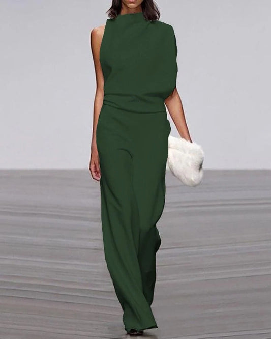 Sharon | Women's Wide Leg Jumpsuit Sleeveless Mock Neck Formal Outfit