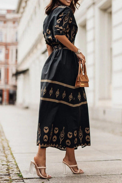 Kayla | Women's Bohemian Print Belted Mid-Length Dress